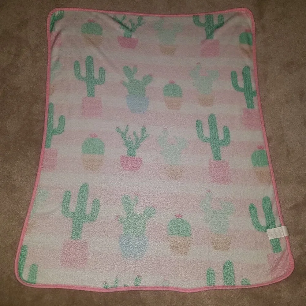 Limited Too Cactus Fleece Blanket Pink Green Throw Lap Baby Plants 40x50